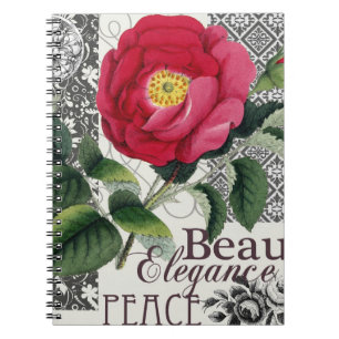 Cuaderno Antigüedad floral de la Bonito de Damasco Rosa
