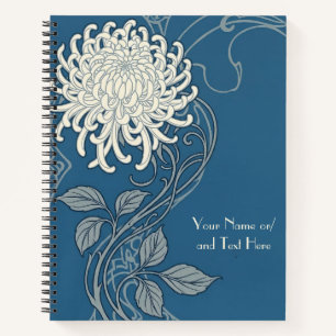 Cuaderno Antiguo Crisantemo Art Nouveau Azul y Blanco
