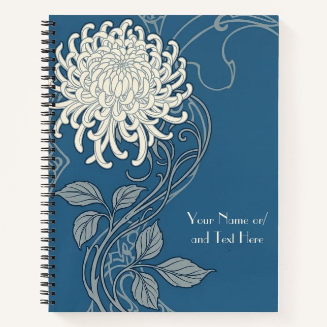 Cuaderno Antiguo Crisantemo Art Nouveau Azul y Blanco (Anverso)