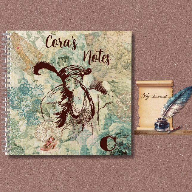 Cuaderno Antiguo de Estilo Victoriano (Notebooks are available in multiple sizes, with a selection of interior page designs.)