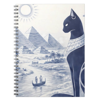 Cuaderno Antiguo gato egipcio Bastet y pirámides azul