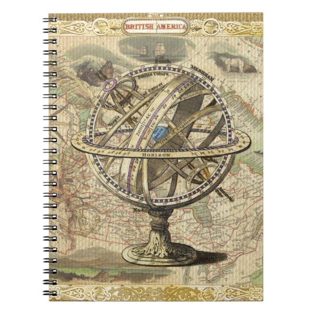 Cuaderno Antiguo mapa de la brújula del oso polar de Améric (Frente)