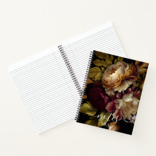Cuaderno Antiguo mundo Dark Floral Bouquet con nombre
