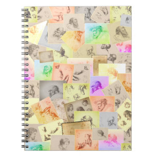 Cuaderno Antiguos estudios de lápiz de cabezas, manos, oido