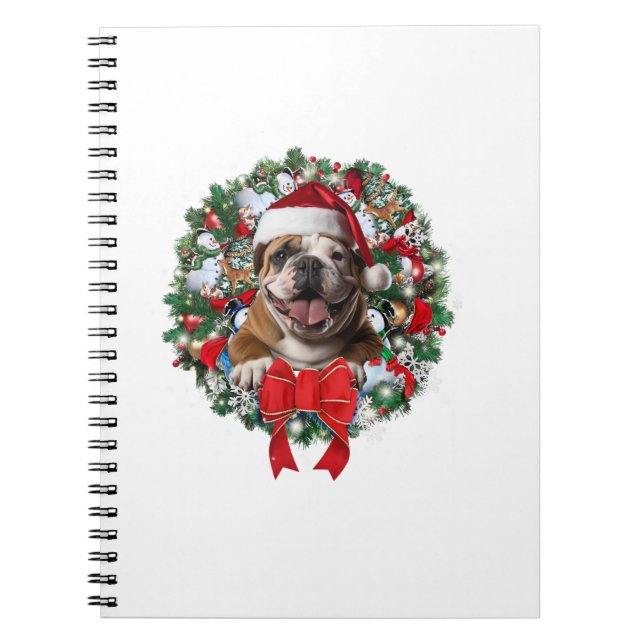 Cuaderno Antiguos Navidades de Bulldog ingleses Wreath Deco (Frente)