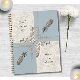 Cuaderno Antique Blue Floral and Quill Reflection Journal