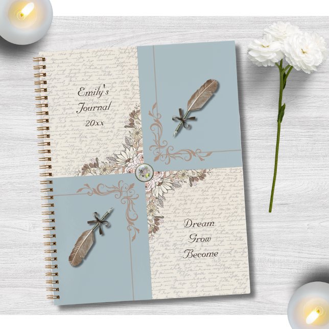 Cuaderno Antique Blue Floral and Quill Reflection Journal (Give Mom the gift of a quiet moment. This beautiful blue journal is perfect for her reflections)