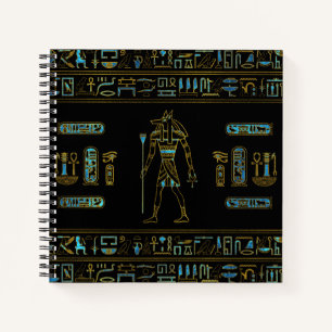 Cuaderno Anubis Oro egipcio y vidrio azul manchado