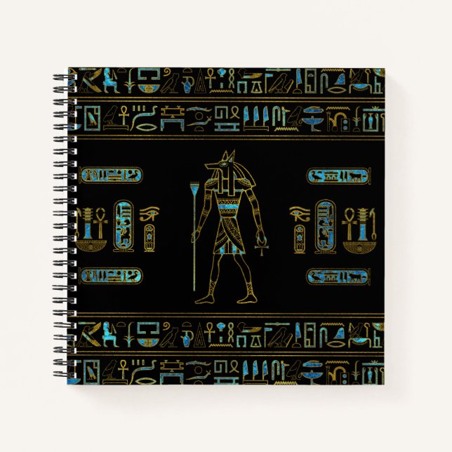 Cuaderno Anubis Oro egipcio y vidrio azul manchado (Anverso)