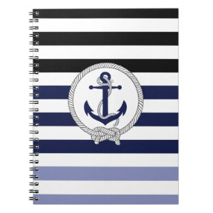 Cuaderno Anuncio azul marino náutico/nudo marino/banda negr