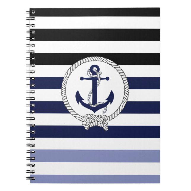 Cuaderno Anuncio azul marino náutico/nudo marino/banda negr (Frente)