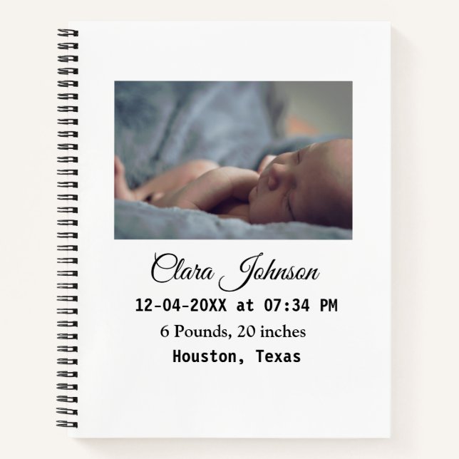 Cuaderno anuncios de nacimiento agregar foto fecha hora lug (Anverso)