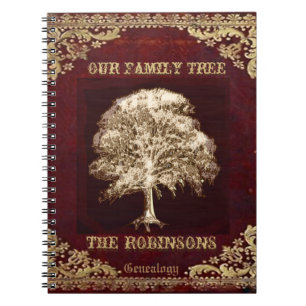Cuaderno Apariencia vintage del oro del árbol de familia de