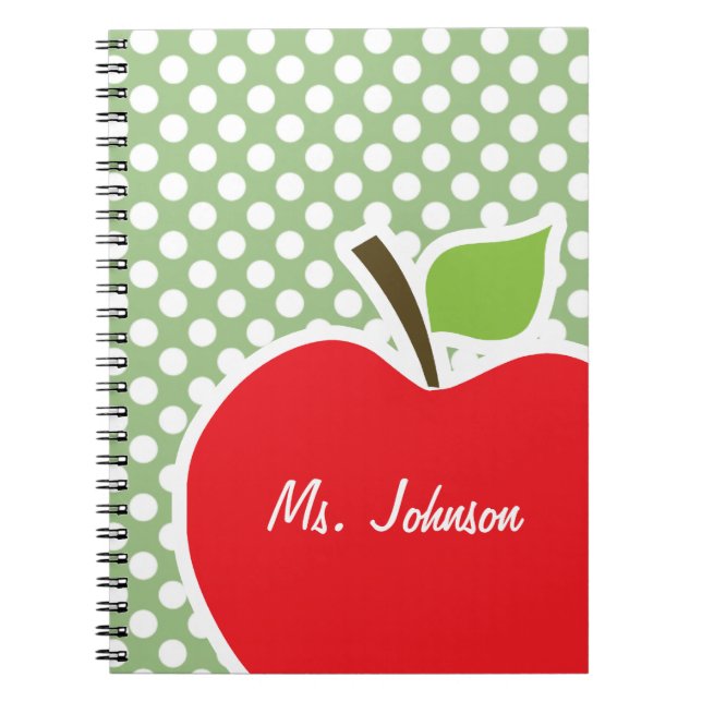 Cuaderno Apple con puntos de polka verde laurel (Frente)