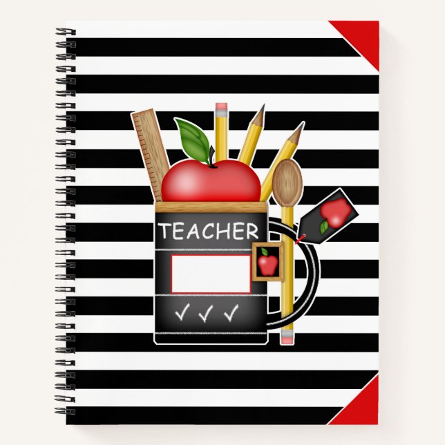 Cuaderno Apple Mug Stripes de profesor para portátil grande (Anverso)