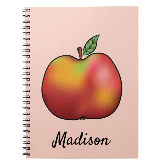 Cuaderno Apple Personalizado Rojo En Rosa Con Nombre Person (Frente)