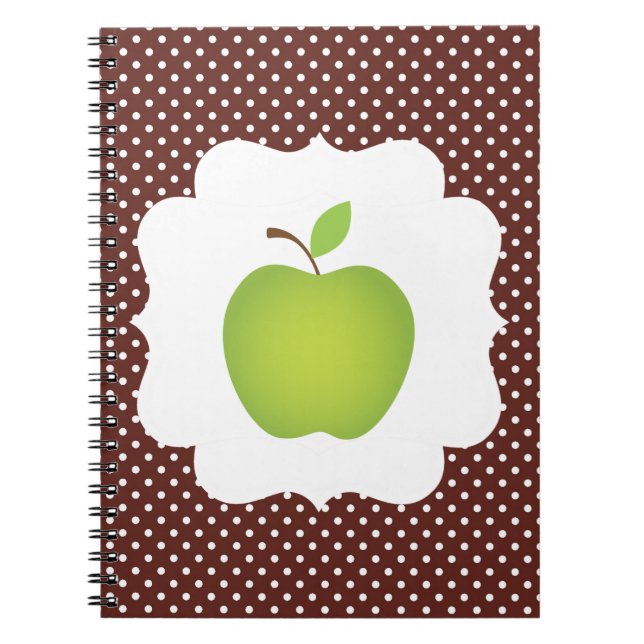 Cuaderno Apple verde en fondo del lunar de Brown (Frente)