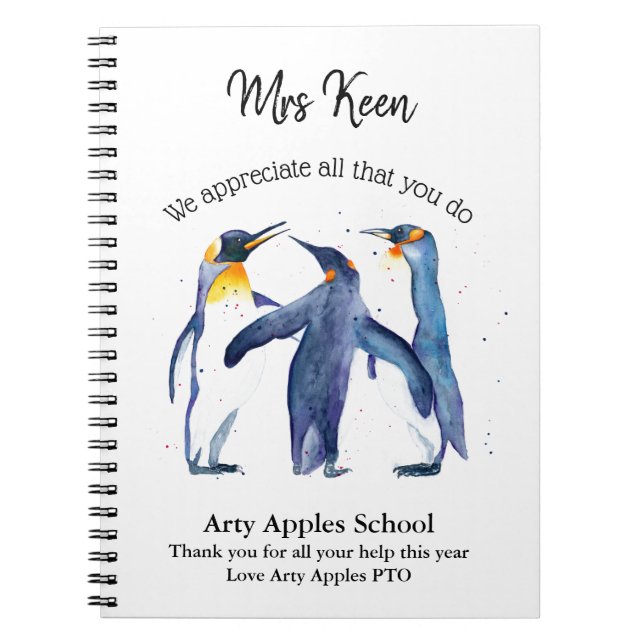 Cuaderno Apreciación del profesor pingüino acuarela (Frente)