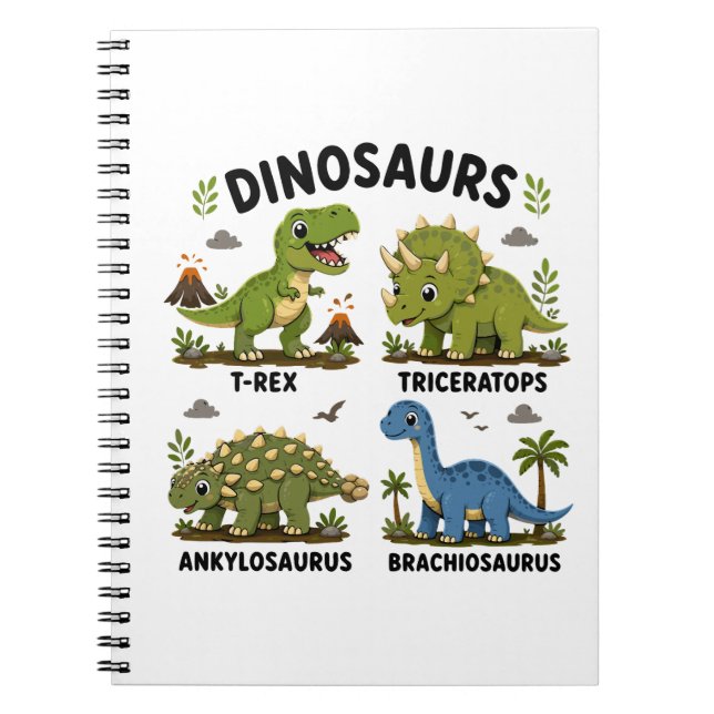 Cuaderno Aprendizaje de especies de dinosaurios para niños (Frente)