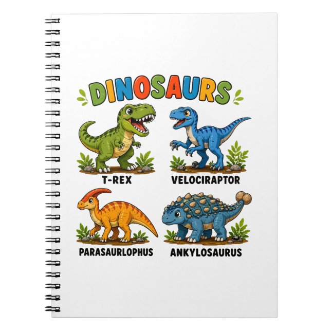 Cuaderno Aprendizaje de especies de dinosaurios para niños (Frente)