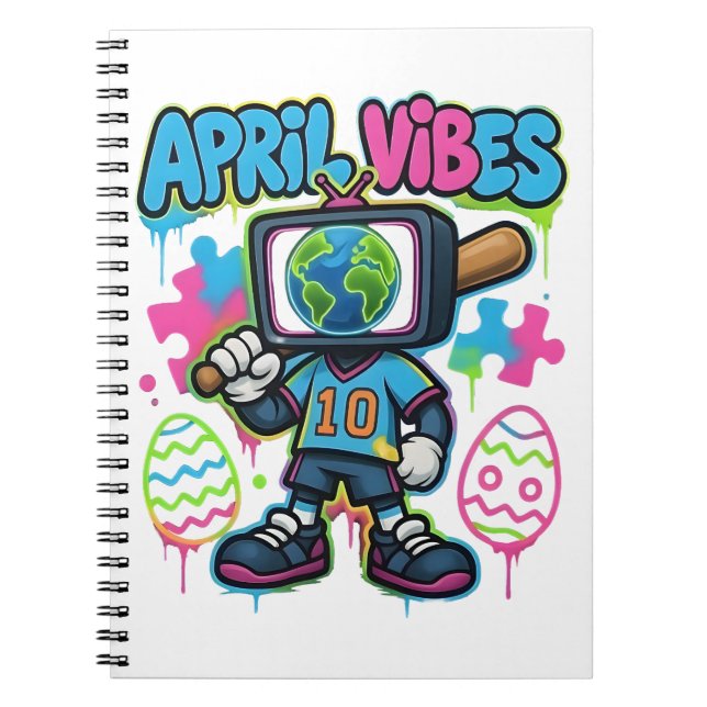 Cuaderno April Vibes Retro TV Head: Un collage de grafitis  (Frente)