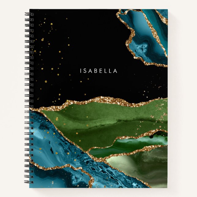 Cuaderno Aqua/Agate verde personalizado con venas Purpurina (Anverso)