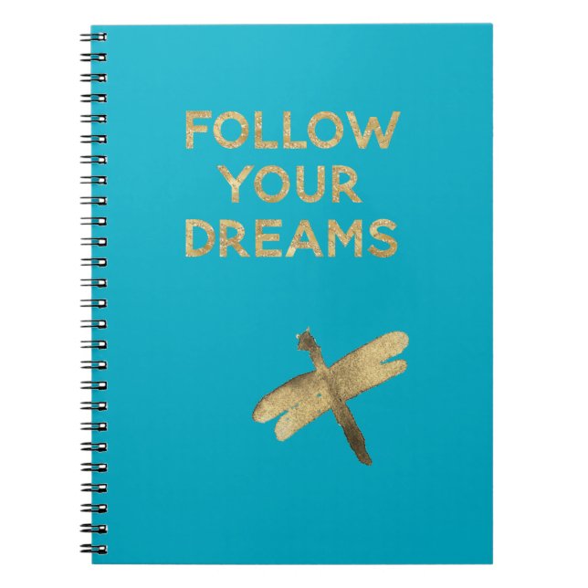 Cuaderno Aqua Azul Oro Sigue Tus Sueños Libélula (Frente)