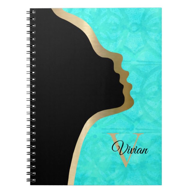 Cuaderno Aqua Blue Batik Black And Gold Face Name (Frente)