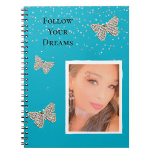 Cuaderno Aqua Blue Silver Sparkle Butterflies Your Photo