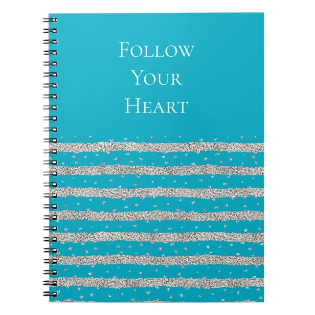 Cuaderno Aqua Blue Silver Sparkly Confetti Stripes (Frente)