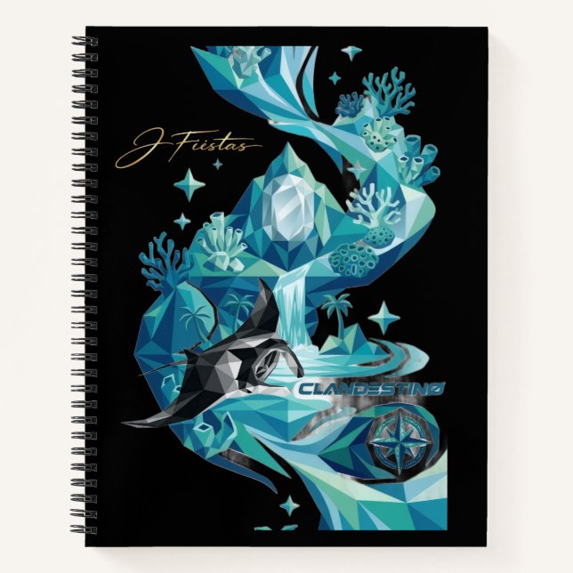 Cuaderno “Aqua Elegance – Manta Ray Luxury Black Notebook” (Anverso)
