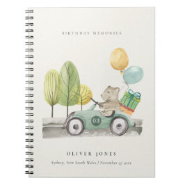 Cuaderno Aqua Green Any Age Birthday Party Teddy Car