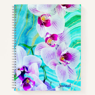 Cuaderno Aqua Green Purple Floral Geode Name Journal
