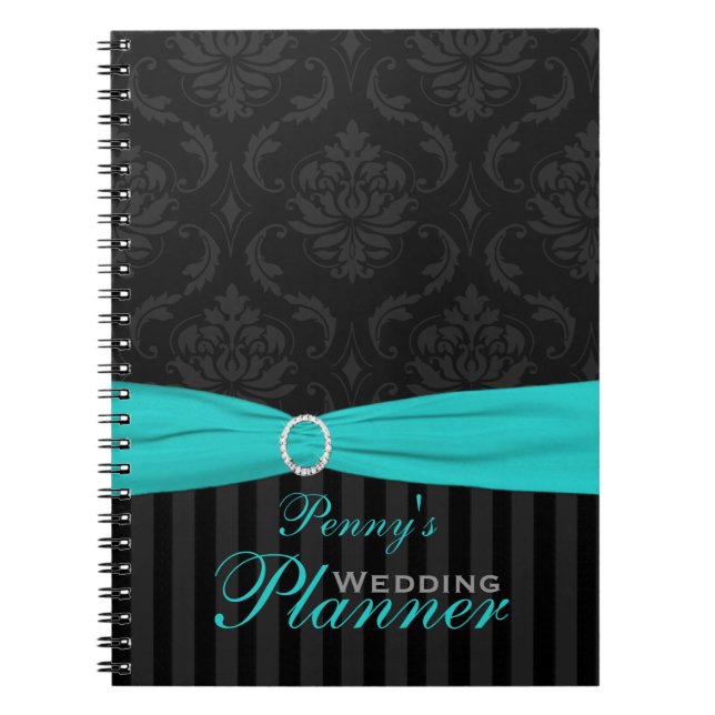 Cuaderno Aqua, Gris, Damask Negro a rayas (Frente)