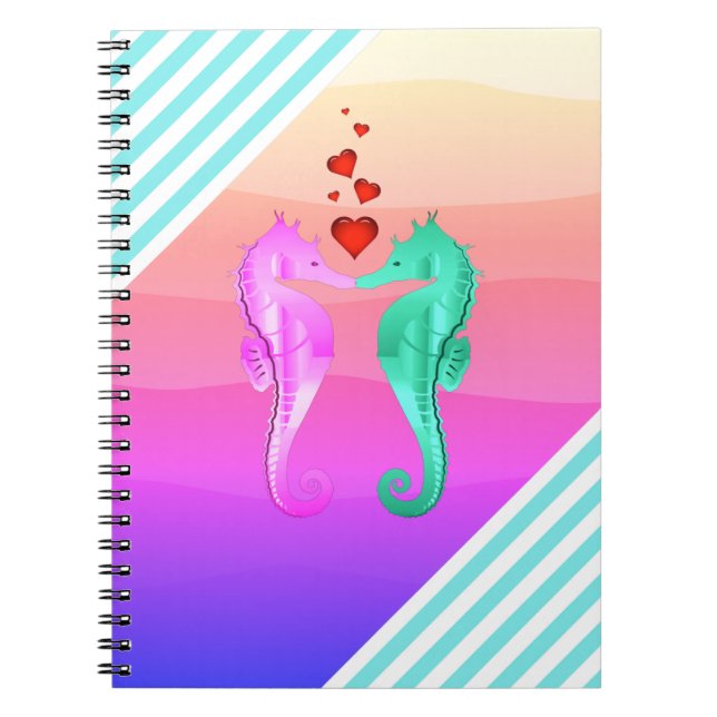 Cuaderno Aqua náutica/caballitos de mar/rosa no se besan co (Frente)