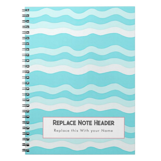 Cuaderno Aqua Personalizada y Patrón de Olas Blanco (Frente)