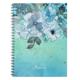 Cuaderno Aqua suave azul turquesa acuarela Flora de agua