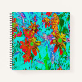 Cuaderno Aqua Tropical con flores amarillas y Naranjas
