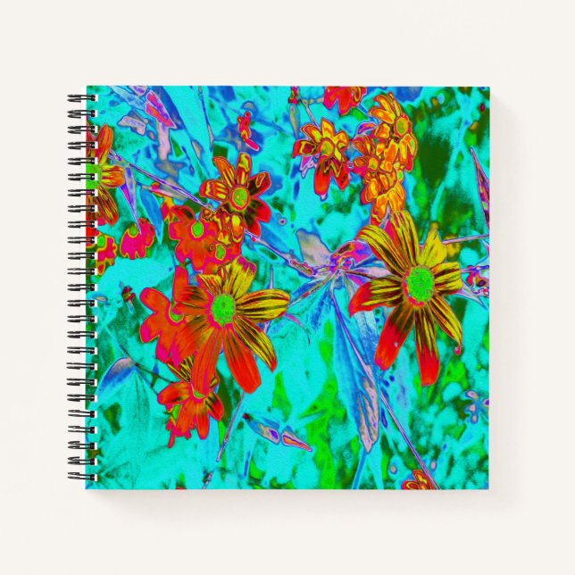 Cuaderno Aqua Tropical con flores amarillas y Naranjas (Anverso)