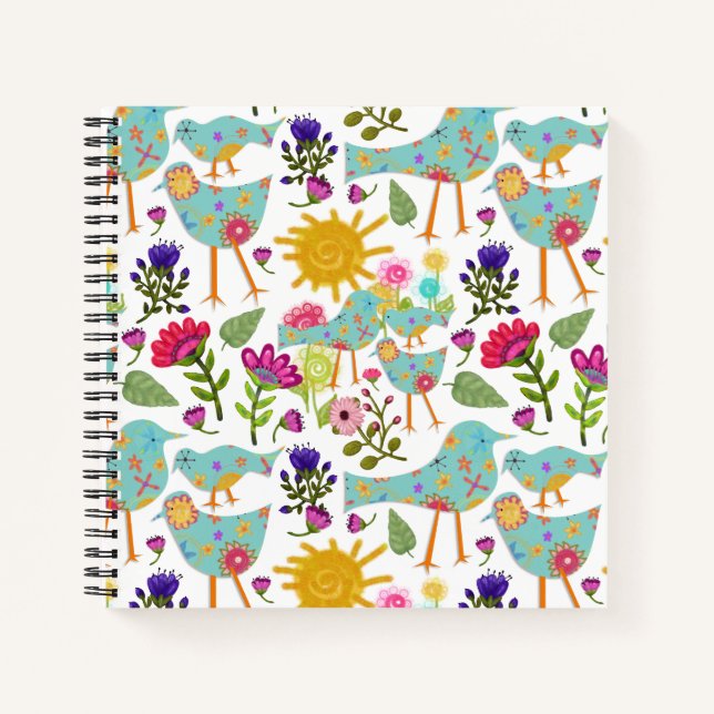 Cuaderno Aqua Whimsical Birds and Flowes Sunny Day (Anverso)