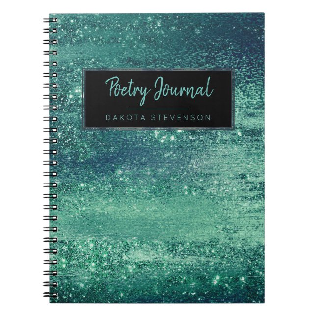 Cuaderno Aquamarine Shimmer | Poesía verde azul naranja (Frente)