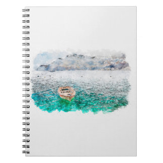 Cuaderno Aquarelle sketch art. Seaview of Santorini island