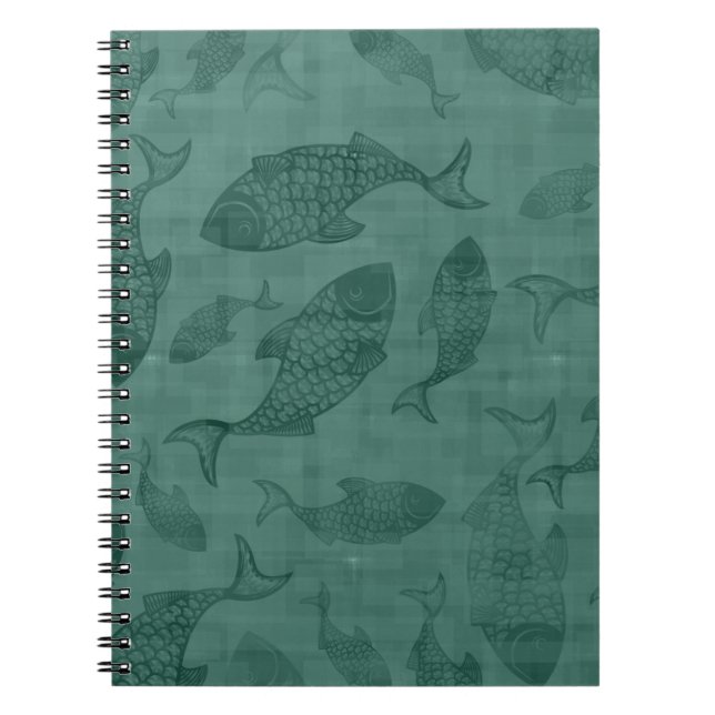 Cuaderno Aquatic Fish Stencil Art Teal Bokeh Pattern (Frente)