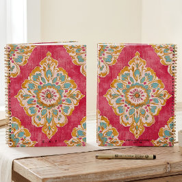 Cuaderno Arabesco Damask Rosa Oro Medallón Monogramado