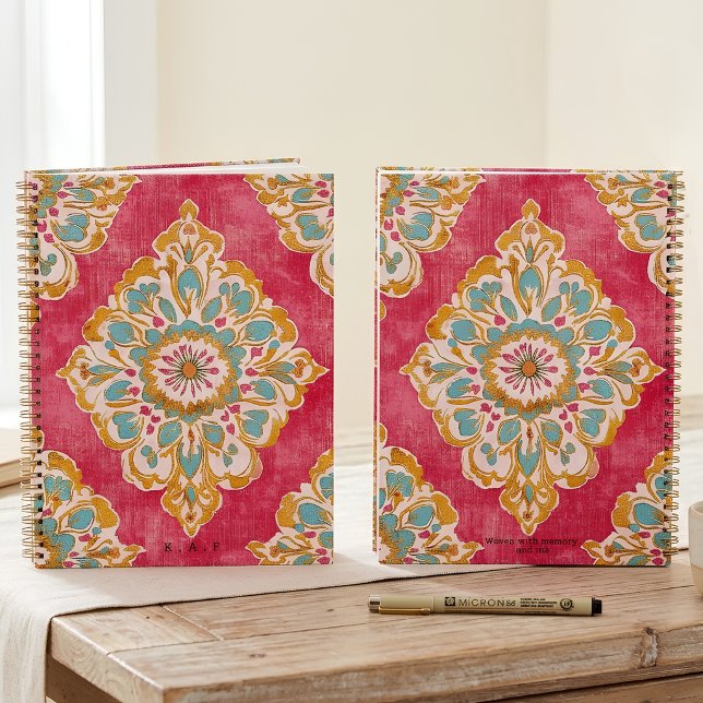 Cuaderno Arabesco Damask Rosa Oro Medallón Monogramado (Subido por el creador)