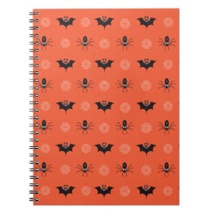 Cuaderno Araña de Halloween, patrón de murciélago y cobarde