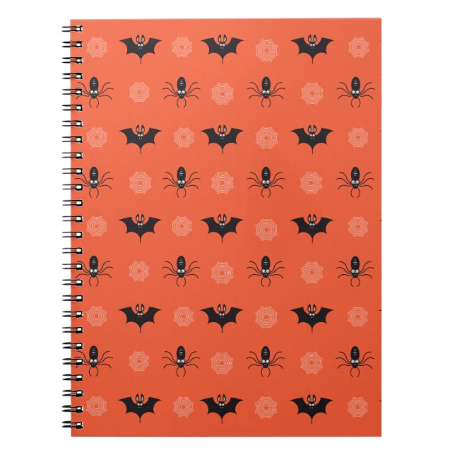Cuaderno Araña de Halloween, patrón de murciélago y cobarde (Frente)