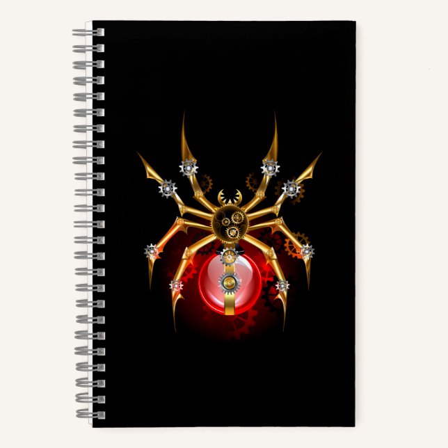 Cuaderno Araña steampunk sobre negro (Anverso)
