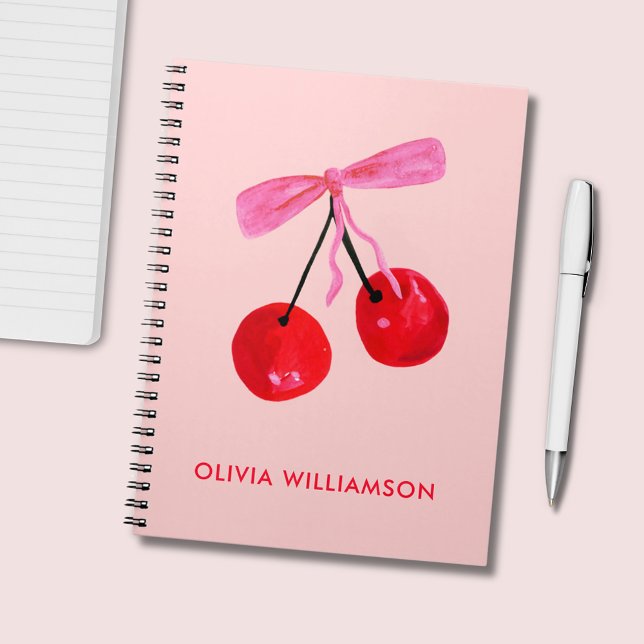 Cuaderno Arándano rosa y cereza (Cherry and pink bow personalized notebook)