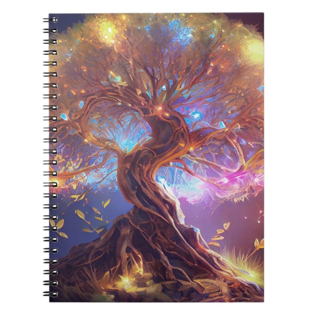 Cuaderno Árbol colorido de la vida antiguo brillante (Frente)